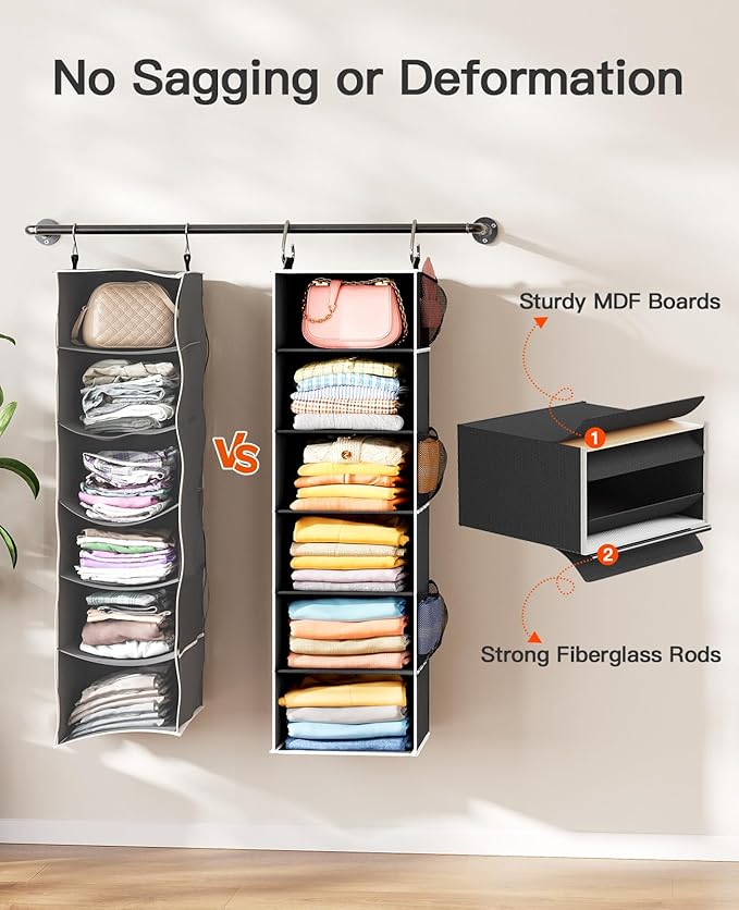 Pipishell Hanging Closet Organizer 6-Shelf, Hanging Shelves