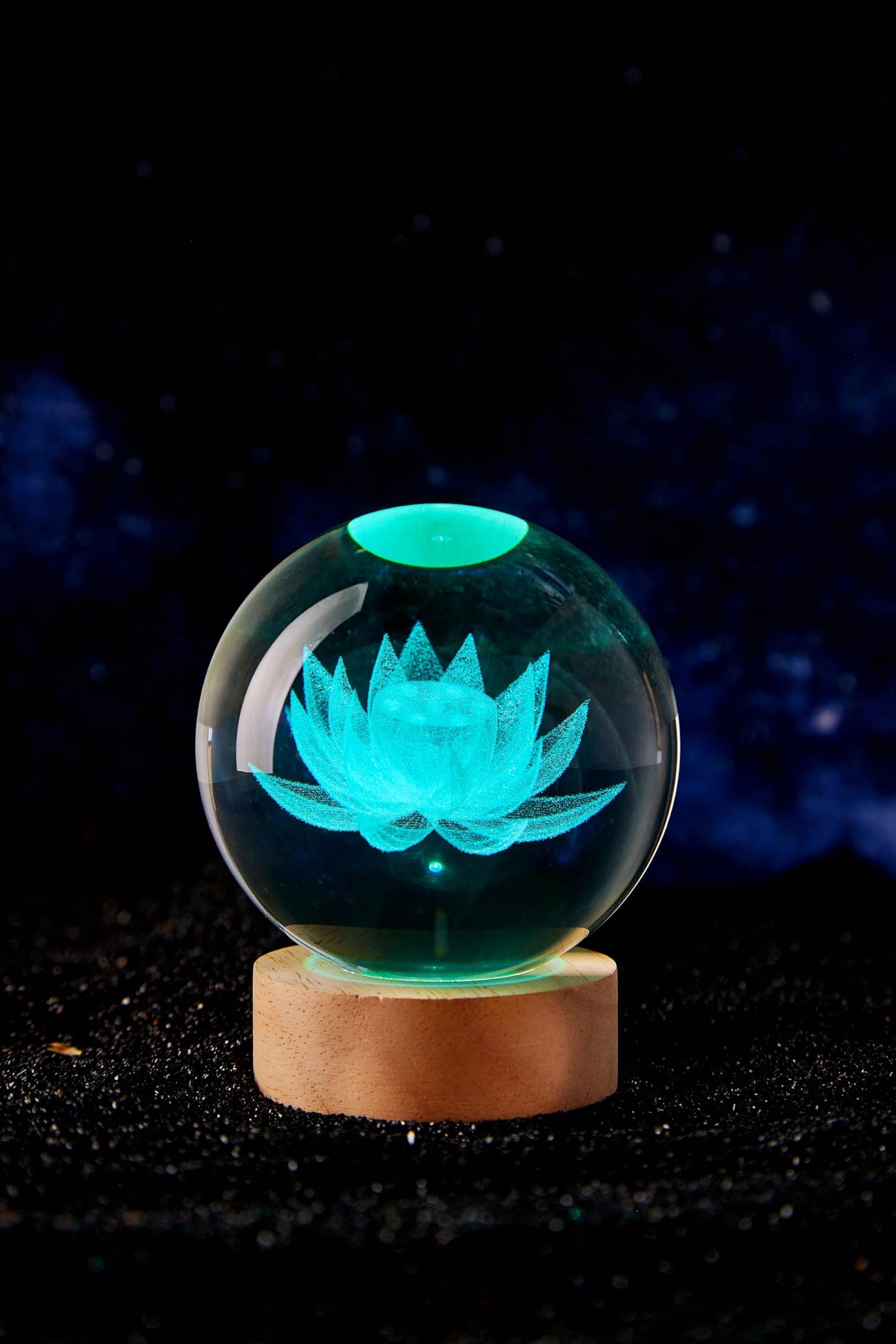 LMLOBEP Large Lotus Crystal Ball Night Light with Woodern Base, 3D Lotus Crystal Lamp 16 Color Changing with Remote Control, Laser Engraved Glass Flower Ball Lamp, Room Decor (Love)