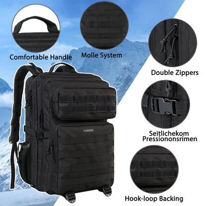 YOREPEK Military Tactical Travel Backpack, 45L Army Rucksack with Molle Large Capacity Survival Back pack Assault Pack 3 Day Bug Out Bag for Outdoor Sports Hiking Camping Mountaineering Trekking