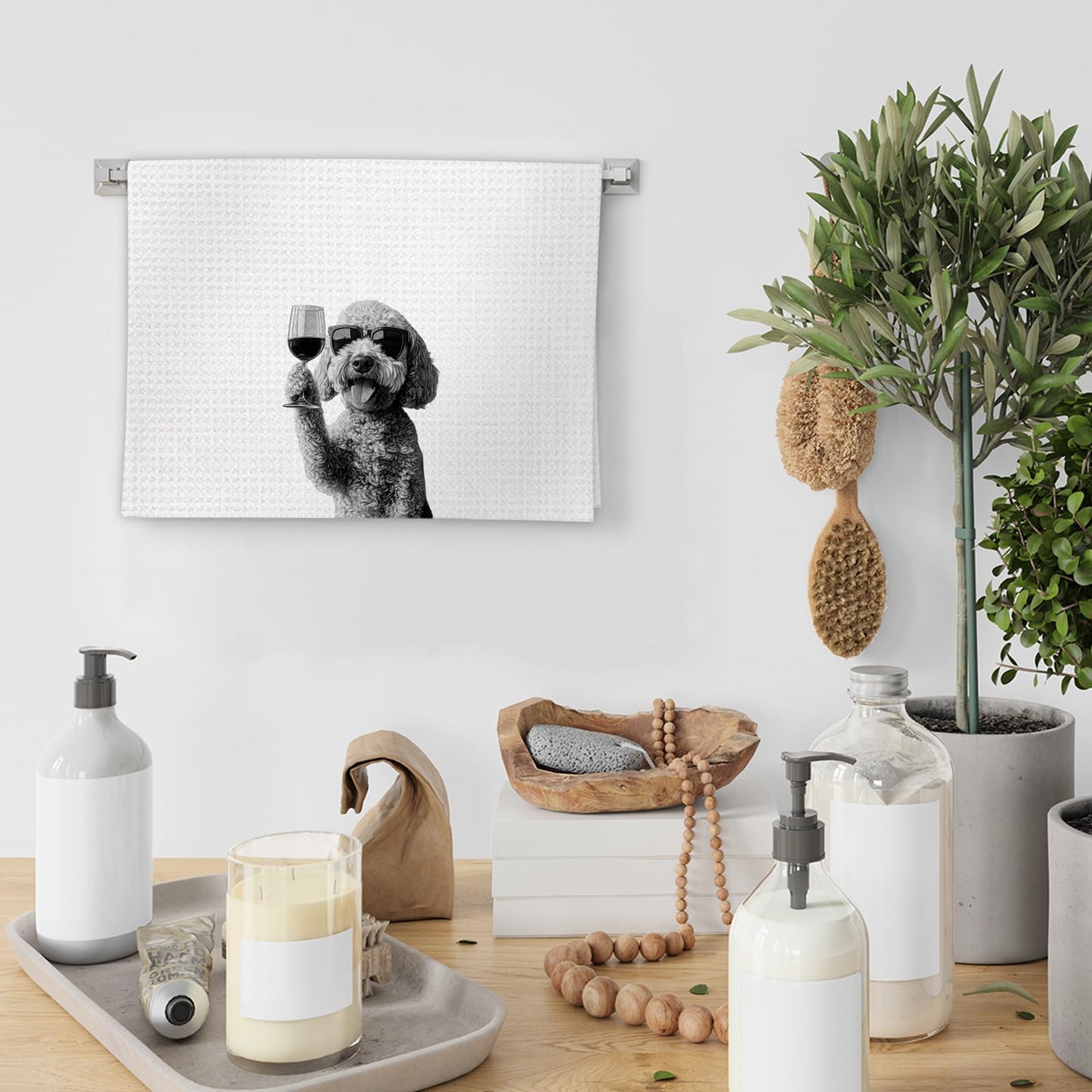 FIicy Goldendoodle Gifts Wine Kitchen Towels, Gifts for Golden Doodle Dog Wine Lovers Decorative Hand Dish Towel for Kitchen Home Bar, Funny Golden Doodle WineLover Home Bars Kitchen Decor(16x24inch)