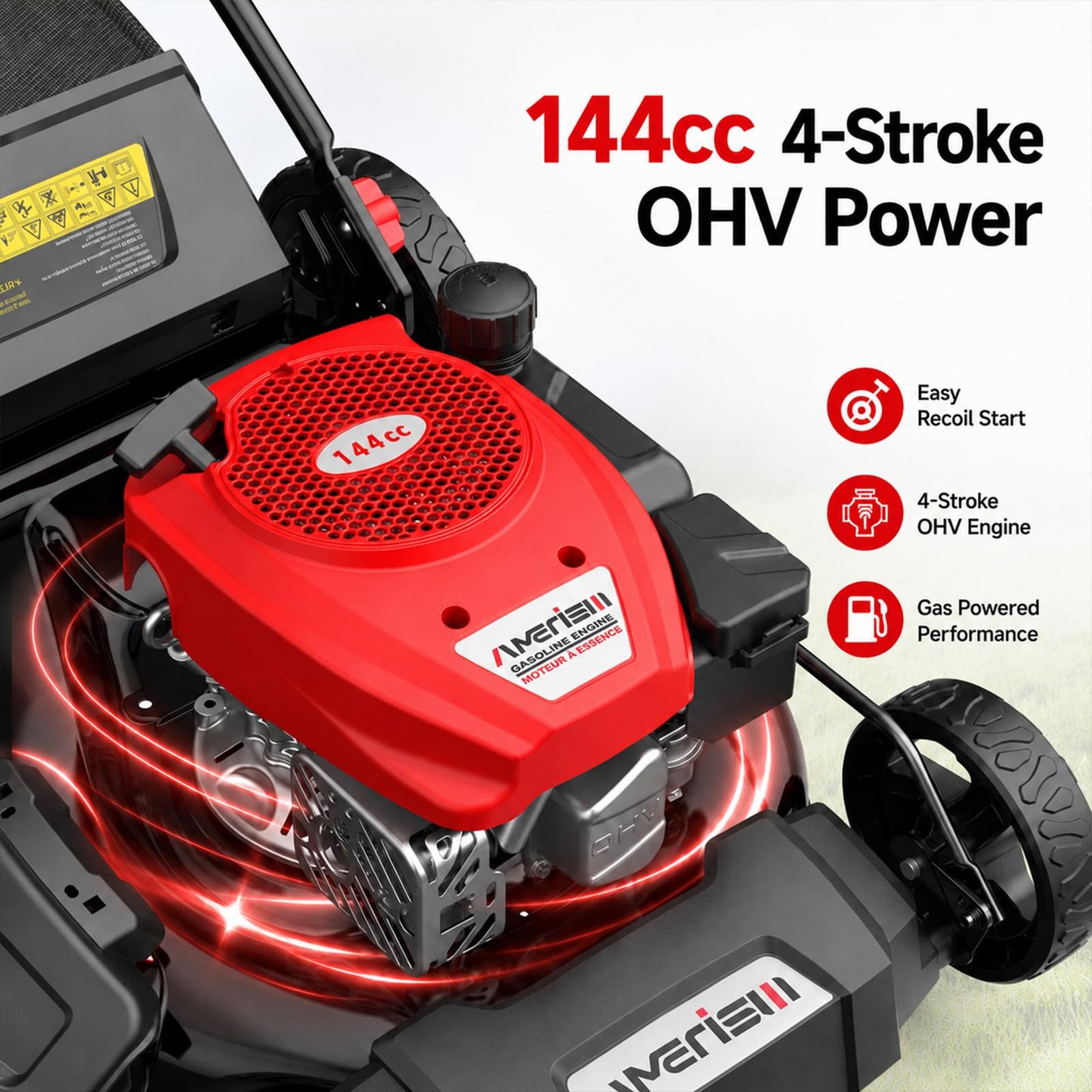 AMERISUN 21-Inch Gas Push Lawn Mower for Large Yard, 144cc 4-Stroke Engine, 6-Position Adjustable Cutting Height, 3-in-1 Mulching, Side Discharge & Rear Bag for Garden Landscaping