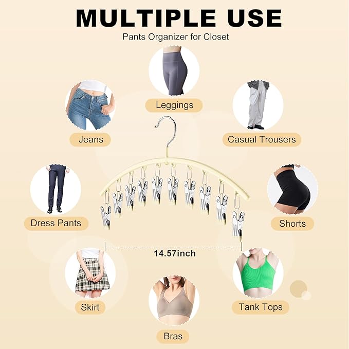 Legging Organizer for Closet, Metal Yoga Pants Hangers 4 Pack w/10 Clips Holds