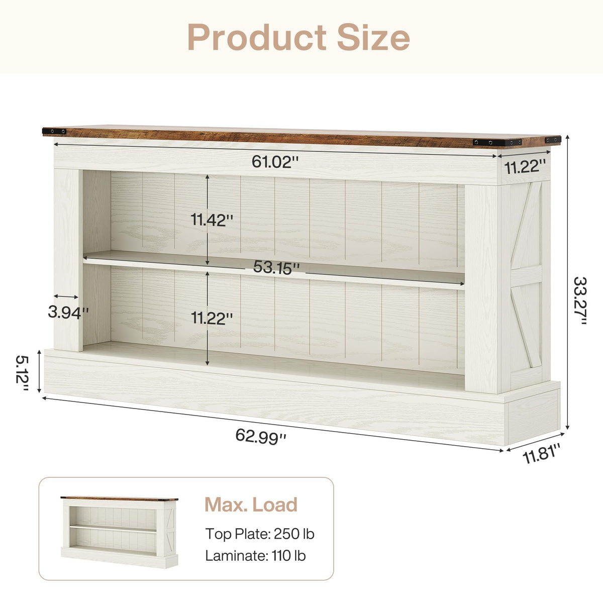 Tribesigns 63-Inch Long Console Table for Entryway, Narrow Long Entry Table with Shelves for Living Room, Farmhouse Sofa Console Behind Couch, for Foyer, Hallway, White and Brown
