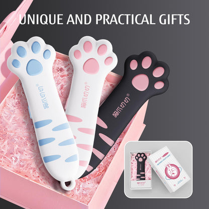 MEOWKIT Cat Paw Box Cutter Retractable with Cat Paw Handle, Multifunctional Knife Set (Black)