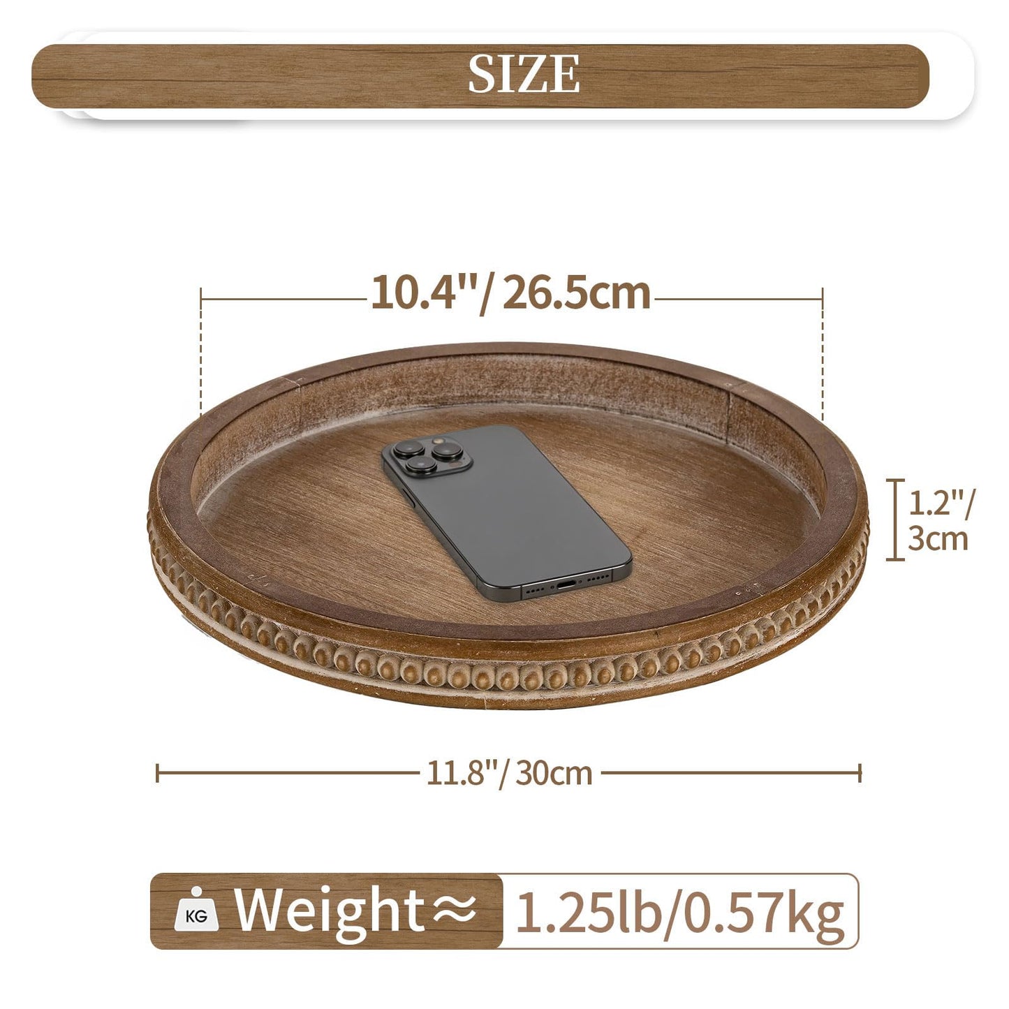 Hanobe Round Wooden Tray Decor: Decorative Candle Plate Holder Tray for Coffee Table - Rustic Farmhouse Table Centerpiece for Home Living Room Kitchen Counter(Brown)