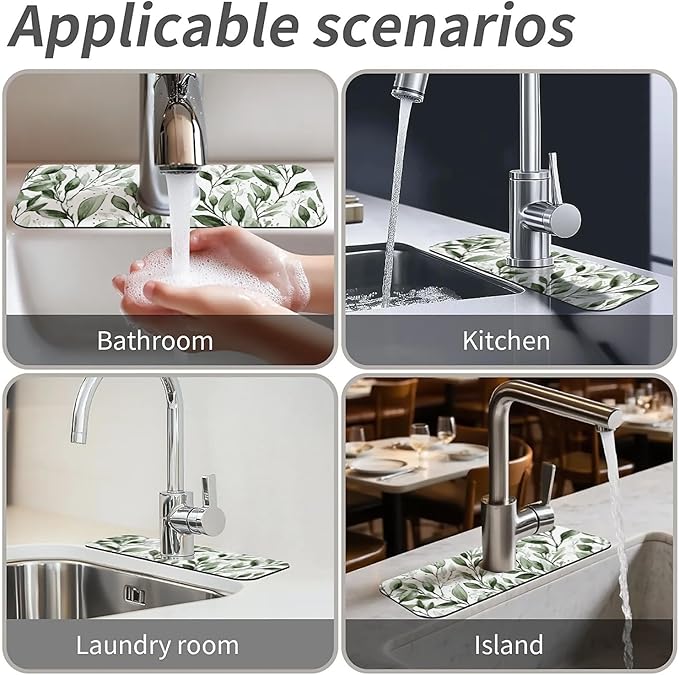 Kitchen Sink Splash Guard，Watercolor-sage foliage Faucet Mat Sink Gadgets-Super