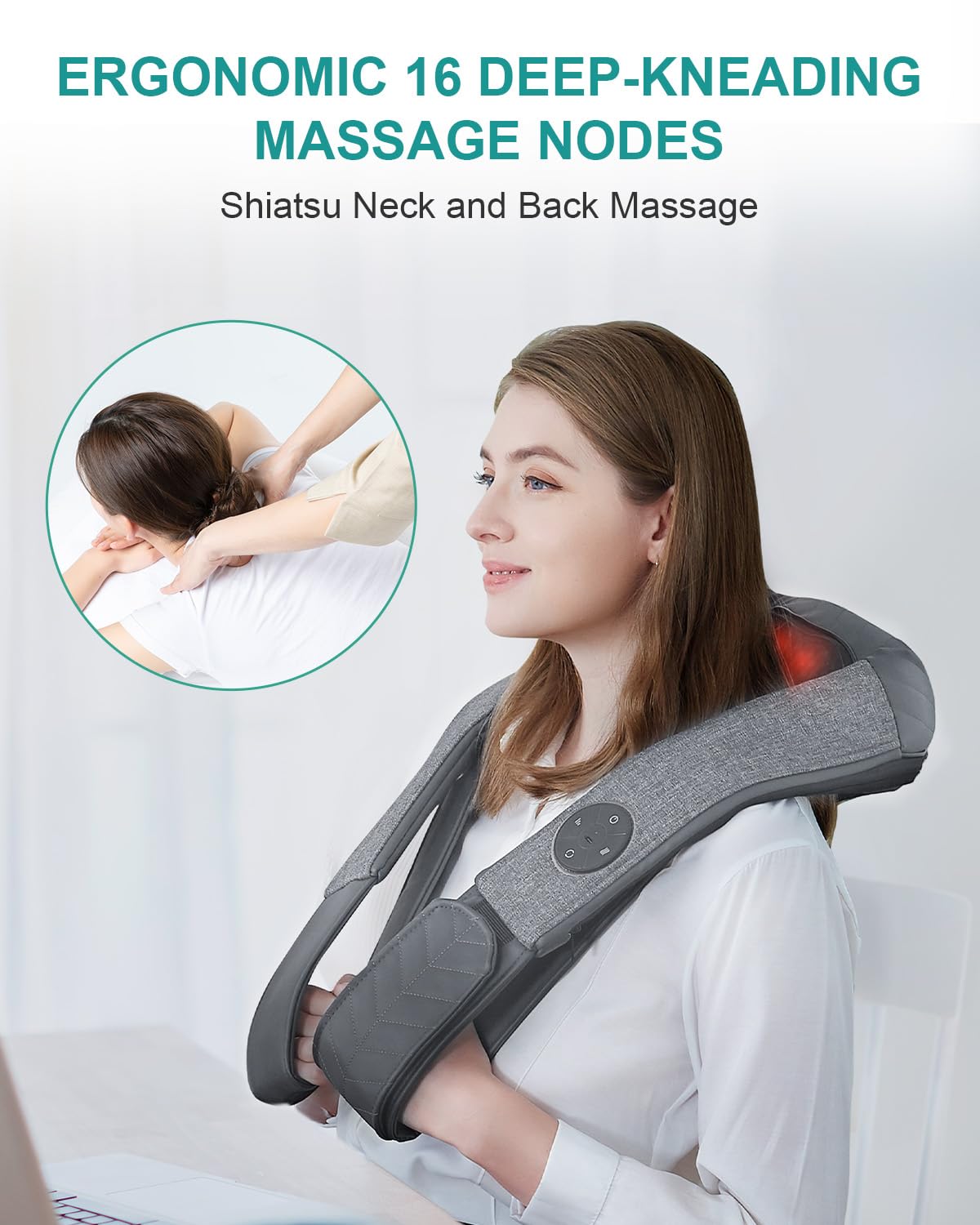 Nekteck Cordless Neck and Back Massager for Pain Relief Deep Tissue, Shiatsu Neck Massager with Heat, Portable Massage Pillow for Shoulder, Leg, Body Muscle, Home, Office, Car, for Men Women