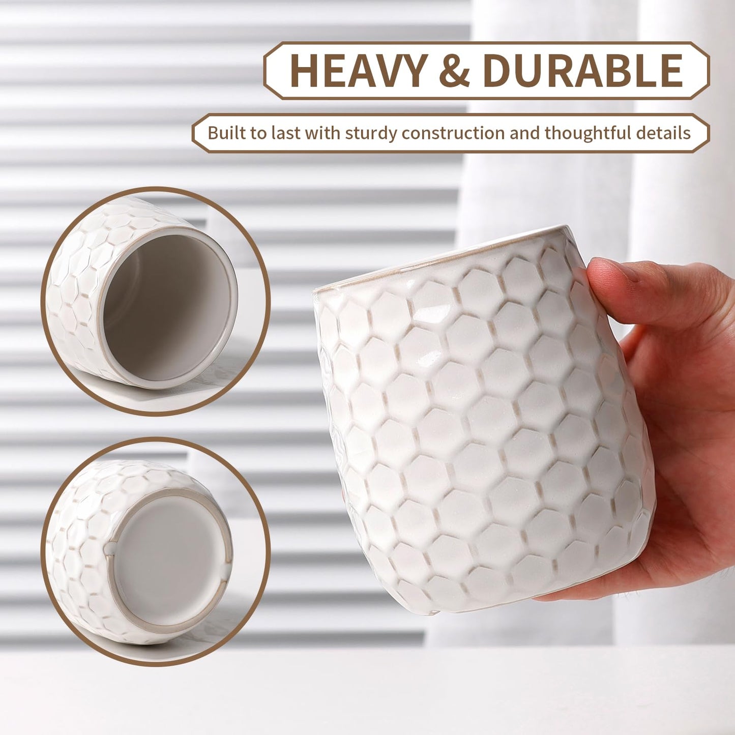Toothbrush Holder, Tooth Brush Holder for Bathroom - Ceramic Toothbrush Cup White Toothbrush Holders Countertop, Makeup Brush Holder Pen Holder, 3.62" x 3.62" x 3.93", ANTIS'S HOME