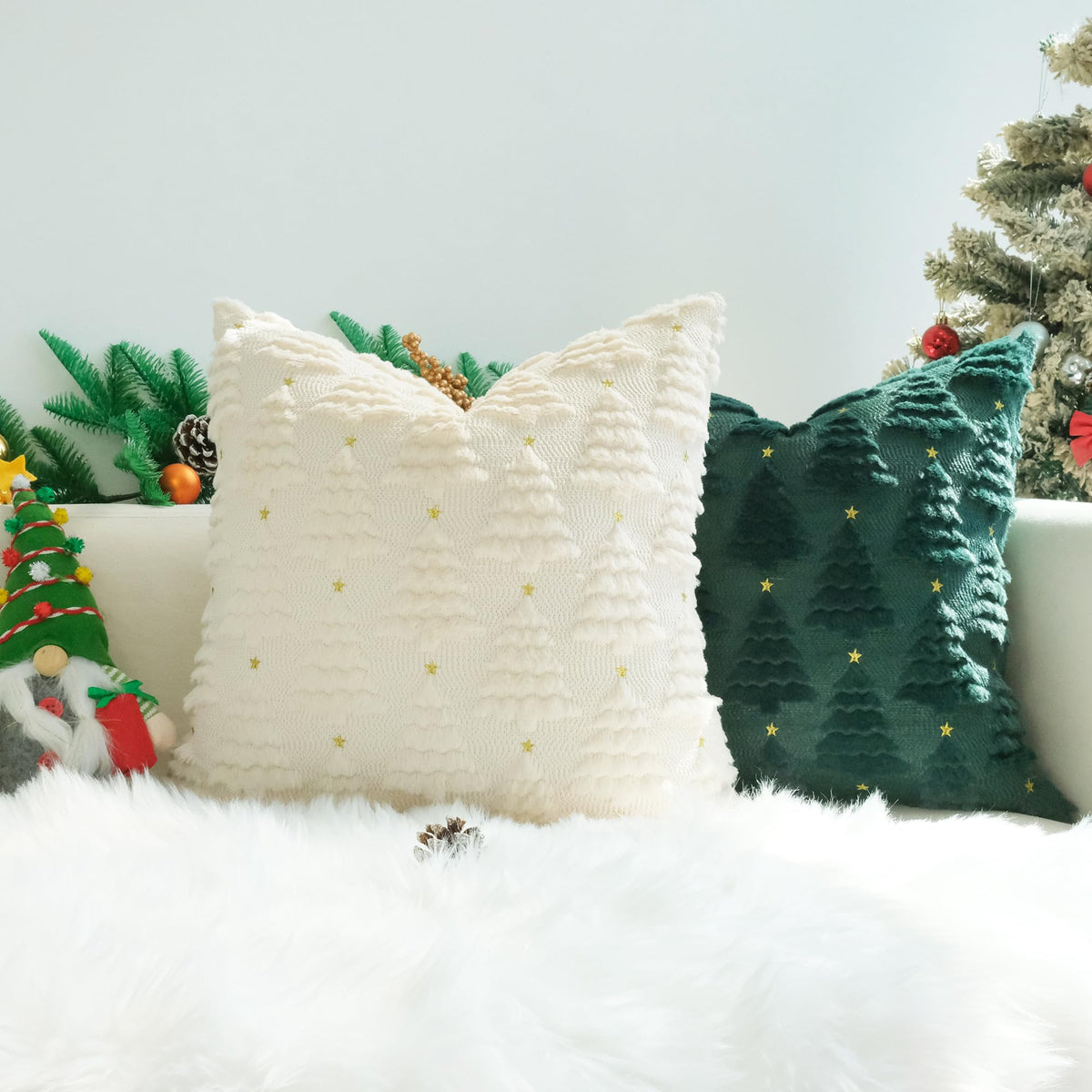 JOJUSIS Decorative Pillow Covers Pack of 4 Throw Pillowcases Faux Fur Couch Cushion (Christmas Tree, 18" x 18" (Pack of 4))