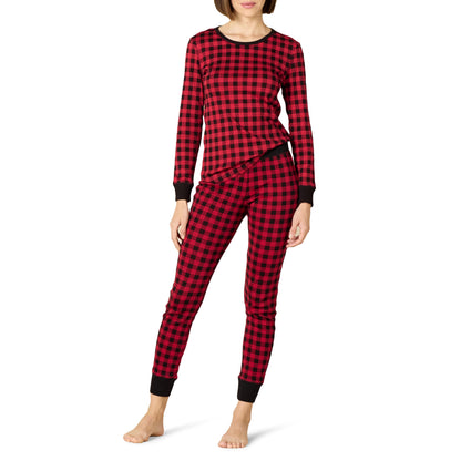 Amazon Essentials Women's Snug-Fit Cotton Sleepwear Pajama Set (Available in Plus Size), Classic Buffalo Check, X-Small