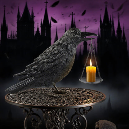 Gothic Home Decor Raven Lamp with Tealight Candle Holde,Gothic Statue Halloween Decorations,Resin Raven Decor Fake Crow Lamp for Bedroom Goth Gifts Black