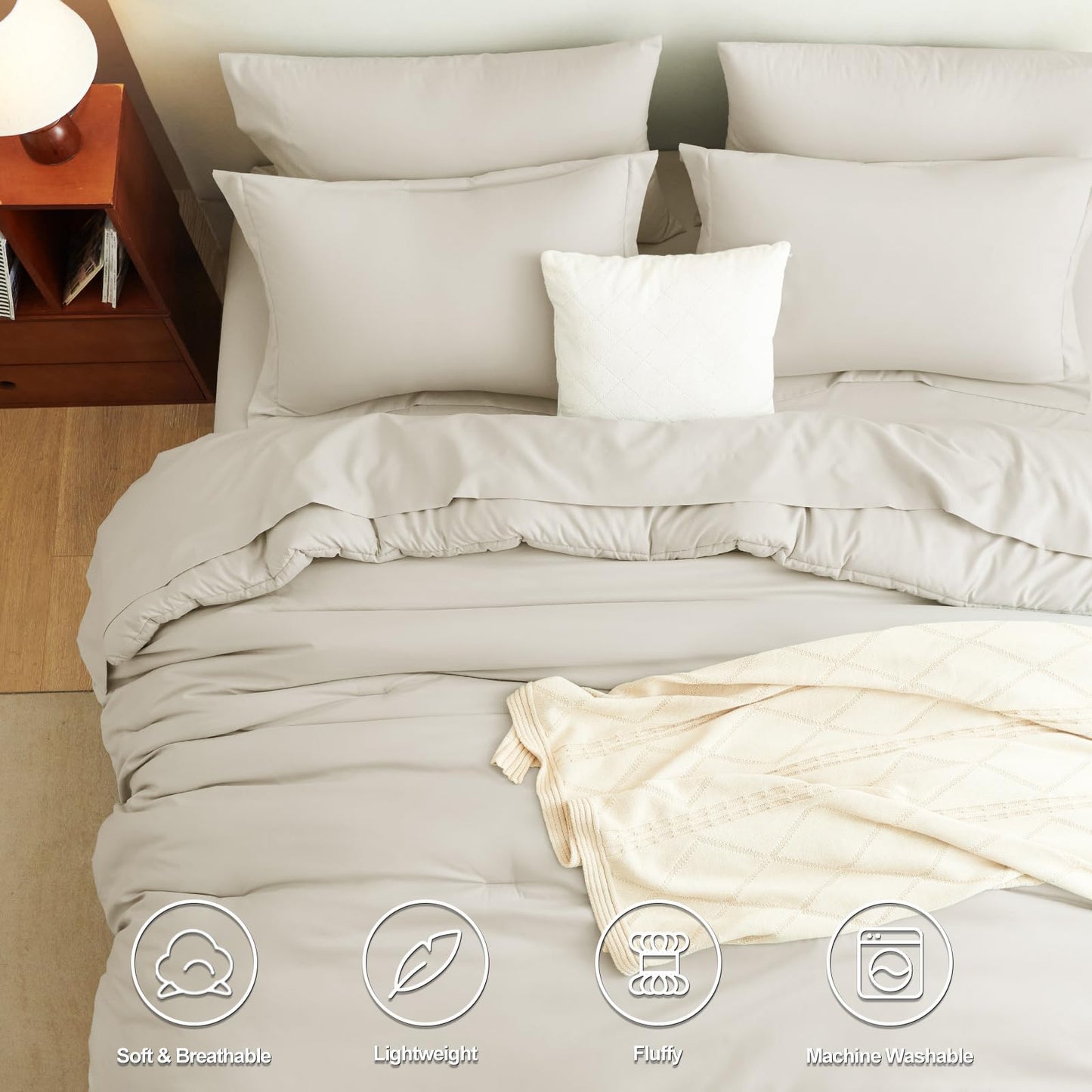 CozyLux King Size Comforter Set Beige, 7 Pieces Bed in a Bag King Comforter Set with Sheets, Luxury Soft Bedding Sets with Down Alternative Comforter, Fitted Sheet, Flat Sheet, Pillowcases & Shams