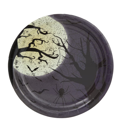 BLUE PANDA 144 Piece Halloween Dinnerware Set, Full Moon Night Sky Halloween Party Plates and Cups and Napkins Set for Spooky Gatherings and Witch Theme Parties (Serves 24)
