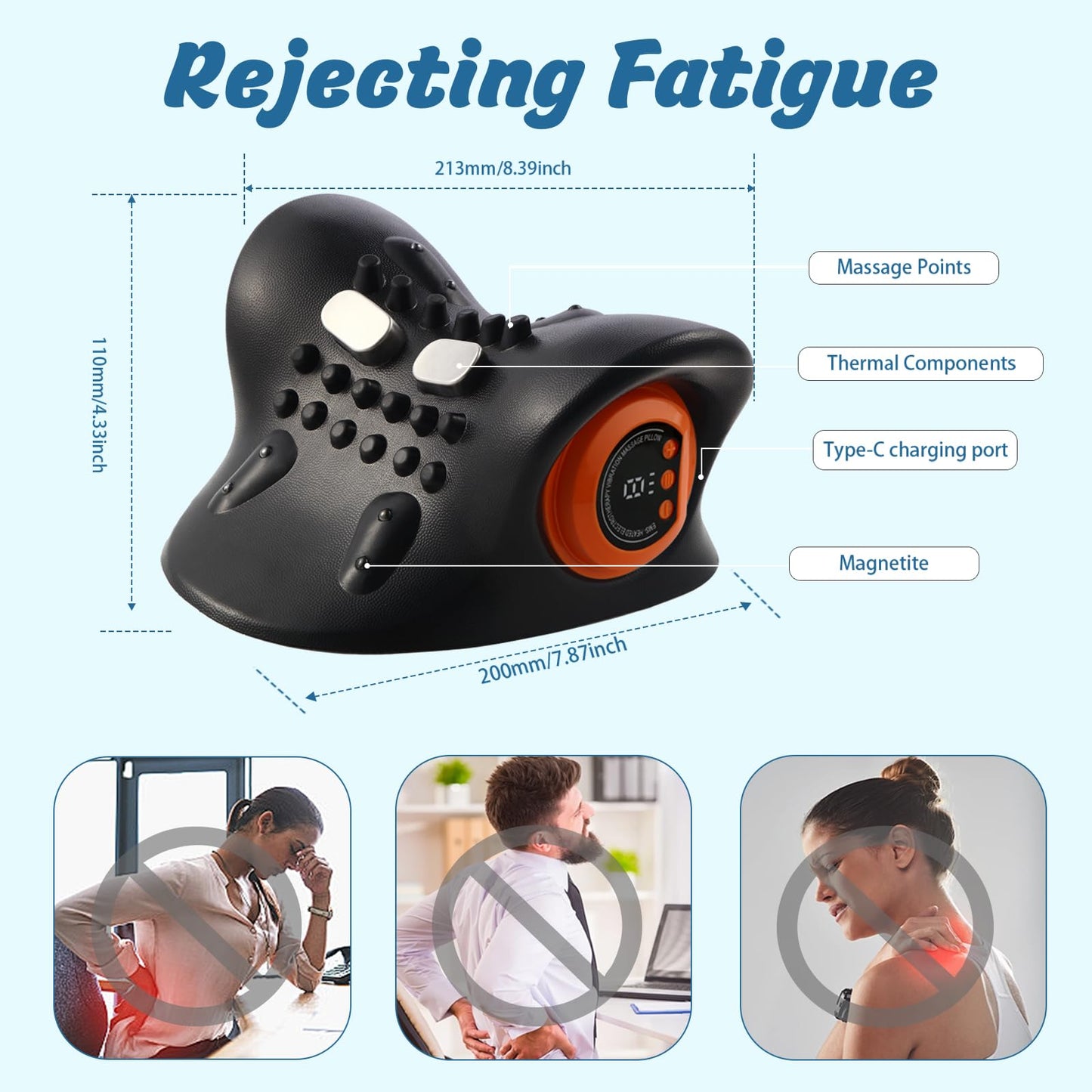 Neck Massager for Pain Relief,Portable Electric Massage Pillow with Heat,Deep Tissue Relaxation for Neck,Shoulders,Back,Perfect for Home, Office,Travel