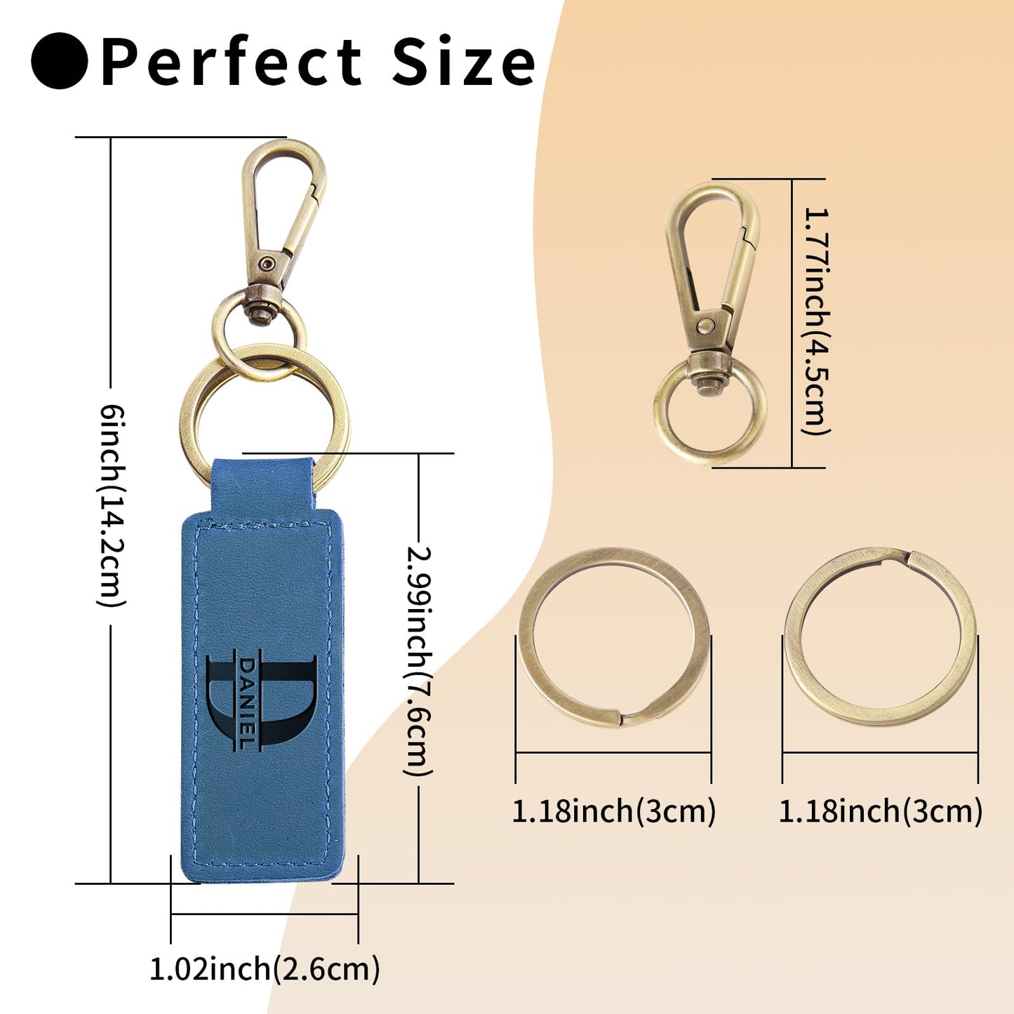 Onedor Custom Keychain, Personalized keychains, Genuine Leather Key Chain Holder Engrave Name Text, Customized Gifts for Men Boyfriend Lovers