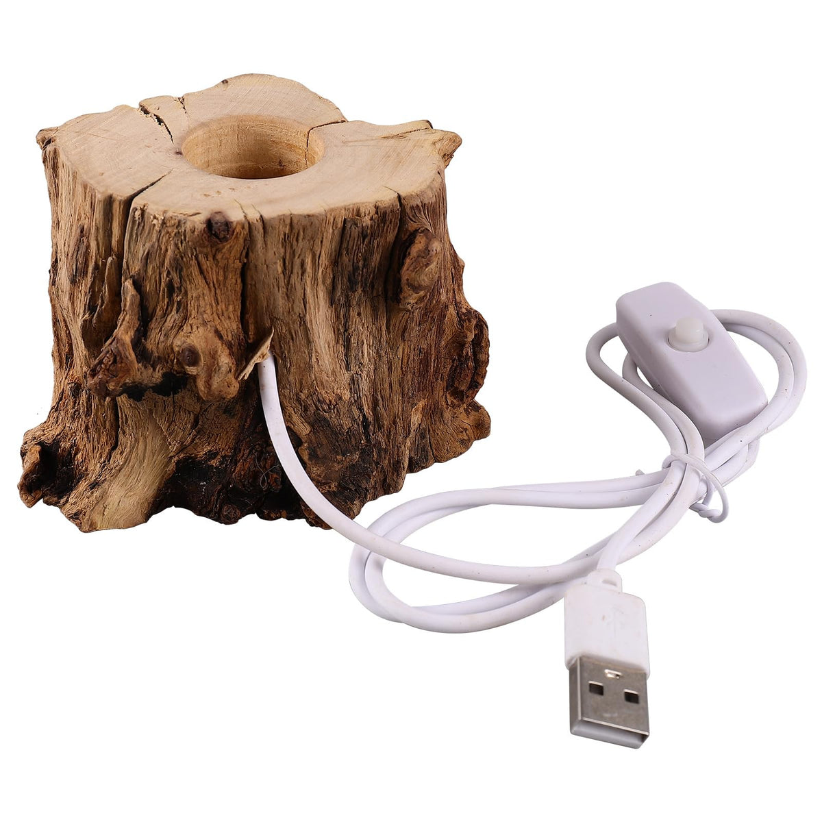 VOSAREA Crystal Ball Wooden Base Tree Stump LED Light Desk Lights for Office Desktop Stand Table Top Display Stand Crystal Ball Holder Stands for Display Wooden Lamp Base USB Wood