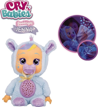 CRY BABIES Goodnight Starry Sky Jenna / Sleepy Time Baby Doll with LED Lights tears, Lullabies and Star Projector Night Light - Bedtime doll for Kids 18M+ age