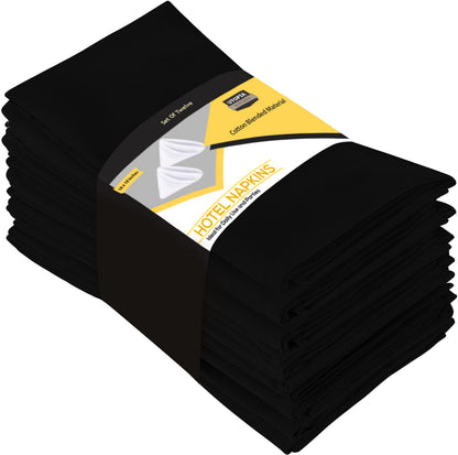 Utopia Kitchen Cloth Napkins [12 Pack] 46x46cm, Cotton Blend Washable and Reusable Table Dinner Napkins for Hotel, Lunch, Restaurant, Weddings, Event and Parties (Black)