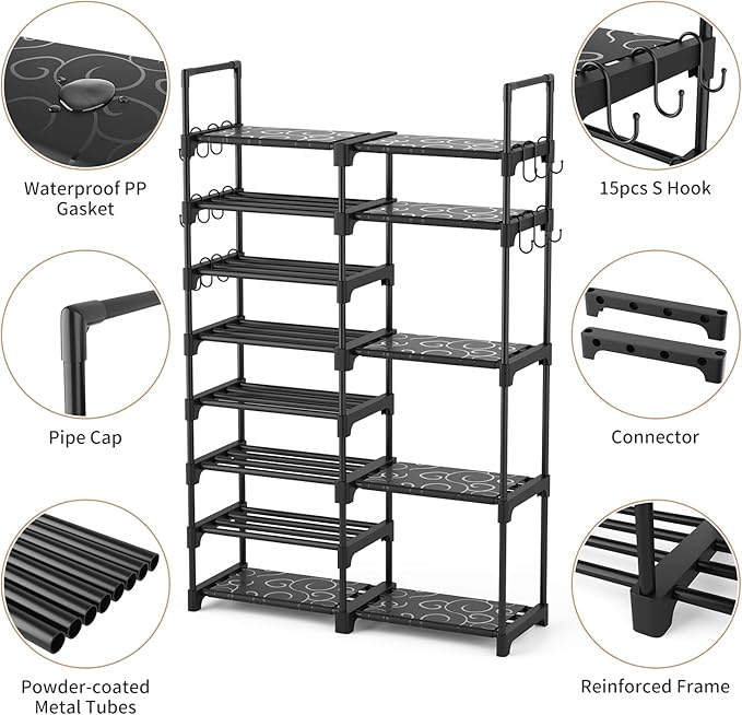 ROJASOP Shoe Rack Organizer, 8-Tier Metal Shoe Rack