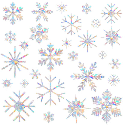 Window Decals for Glass Windows,Anti-Collision Clings to Save Birds from Window Collisions,Non Adhesive Prismatic Window Clings, Rainbow Stickers,Christmas Snowflake Window Clings,(28pcs)