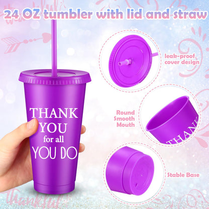 Funnymoom 50 Pcs Employee Appreciation Gift for Women 24 oz Thank You Plastic Tumbler with Inspirational Notepads Ballpoint Pens Makeup Bag Keychain Professional Gifts for Coworker Holiday