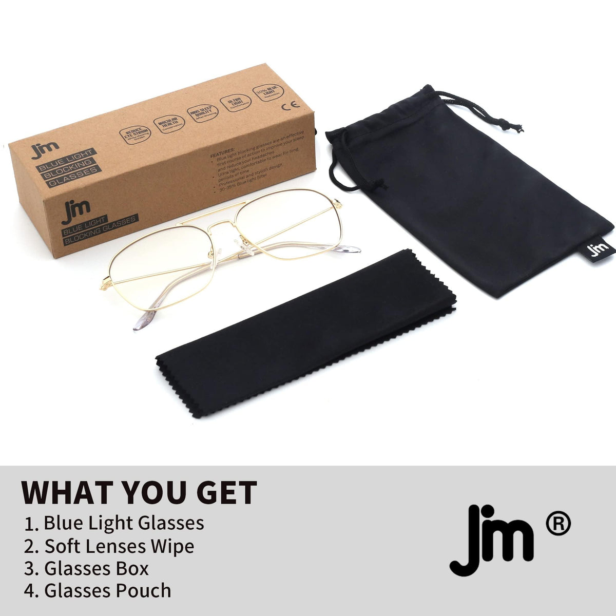 JM Aviator Computer Blue Light Blocking Glasses, Square Eye Protect Video Eyeglasses Anti Glare Men Women (Gold Frame Clear Temple Tips)