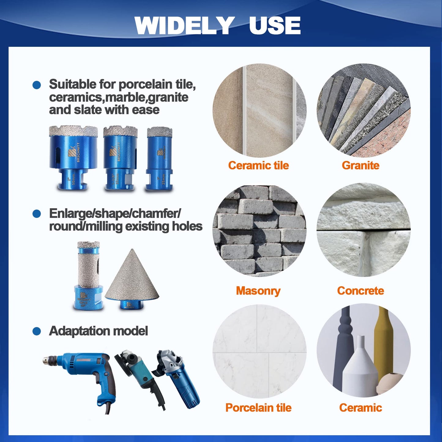 2-1/2 Inch Diamond Core Drill Bit for Porcelain Tile Ceramic Marble Granite Diamond Core Drill Bit Set 7pcs Tile Hole Saw Kit