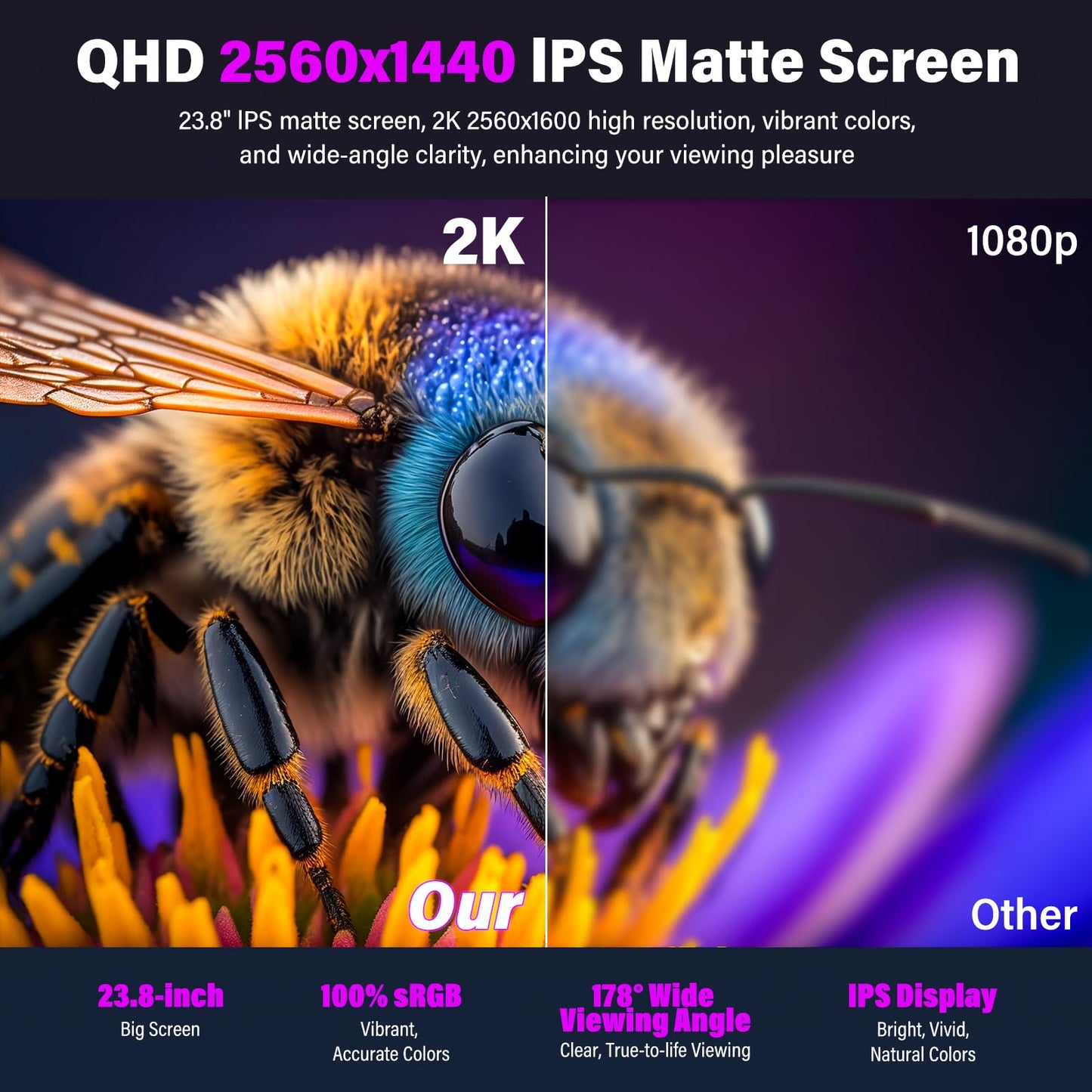 InnoView 23.8" Large Portable Monitor, FHD 144HZ 100% SRGB IPS USB-C HDMI Work Home Gaming Second Monitor 1080P W/180°Adjustable Stand for Laptop, MacBook, Phones