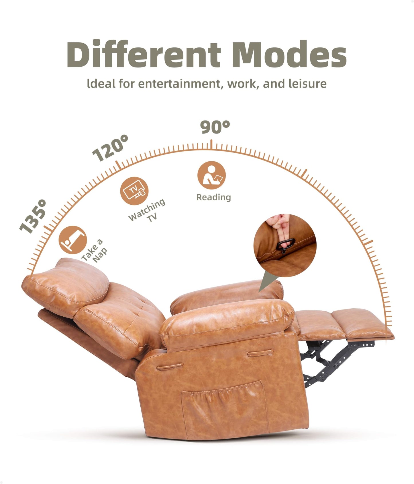 Garvee Oversized Swivel Rocker Recliner Chair - Heat and Massage, Leather Manual Recliner for Adults, Lazy Chair with Comfort Arms and Back Single Sofa for Living Room