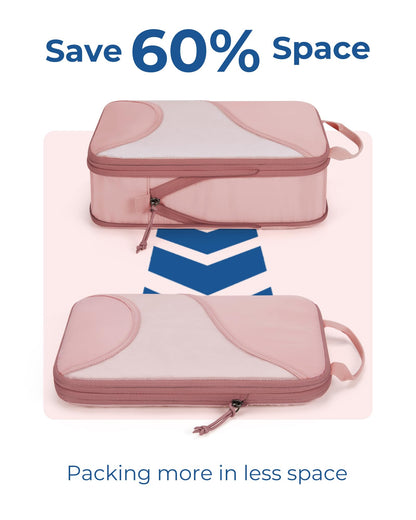 BAGSMART Compression Packing Cubes - 6 Set Travel Packing Cubes for Suitcases, Compression Suitcase Organizers with Shoe Bag Baby Pink
