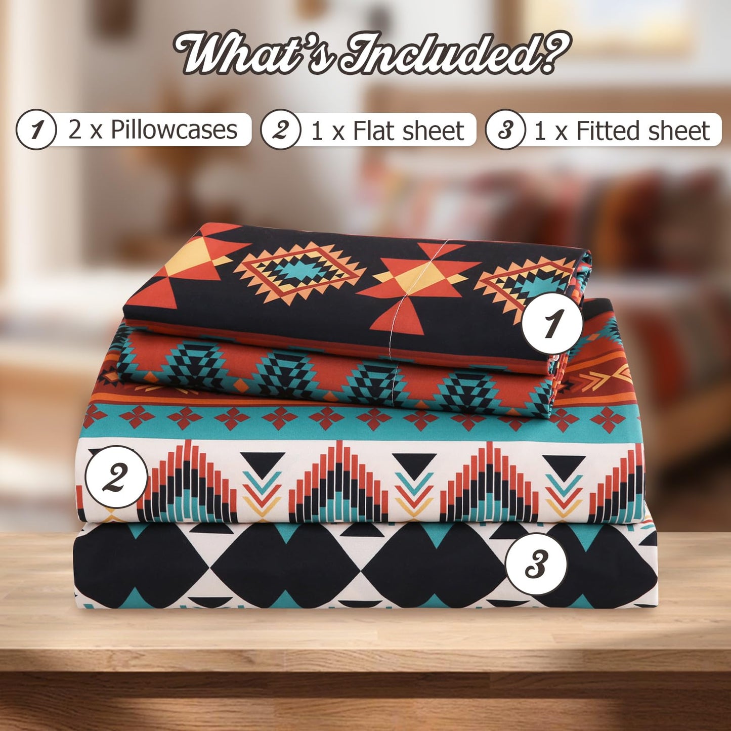 CozySmile 4 Pieces Queen Sheet Set Bohemian, Boho Sheets Soft Microfiber Deep Pocket, Western Sheets Geometric(Queen, Multicolor Tribal)
