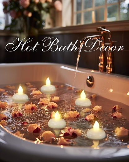 Homemory 24 Pack Waterproof Flameless Floating Tealights, Warm White Battery Flickering LED Tea Lights Easter Candles - Wedding, Party, Centerpiece, Pool & SPA…