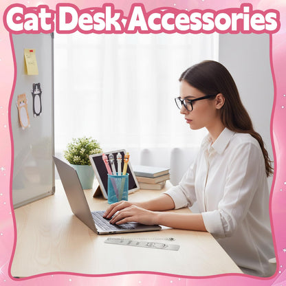 Cat Gifts for Cat Lovers Cat Office Supplies Canvas Tote Bag Spa Headband Cute Sticky Notepad Paper Clips Ballpoint Pen Cartoon Stickers Party Favor for Birthday Festival Gifts