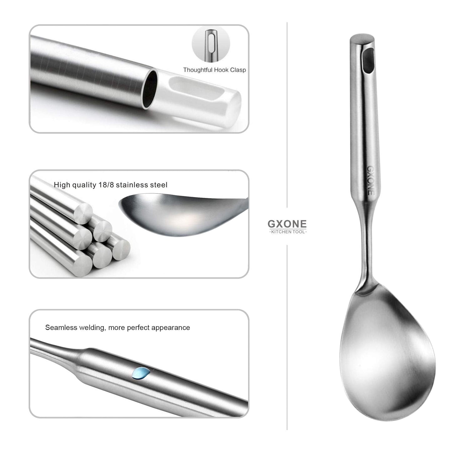 Cooking Spoon,304 Stainless Steel Large Serving Spoons,Silver/12.6Inch