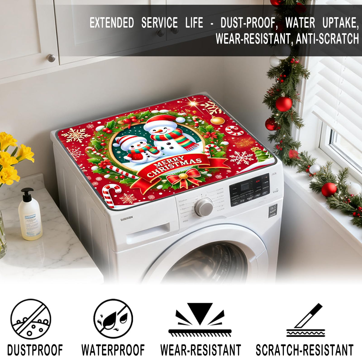 Nuxovilar Christmas Washer Dryer Dust Cover - Playful & Classic Festive Decor Protector for Laundry Room/Area/Space (YLU08112)