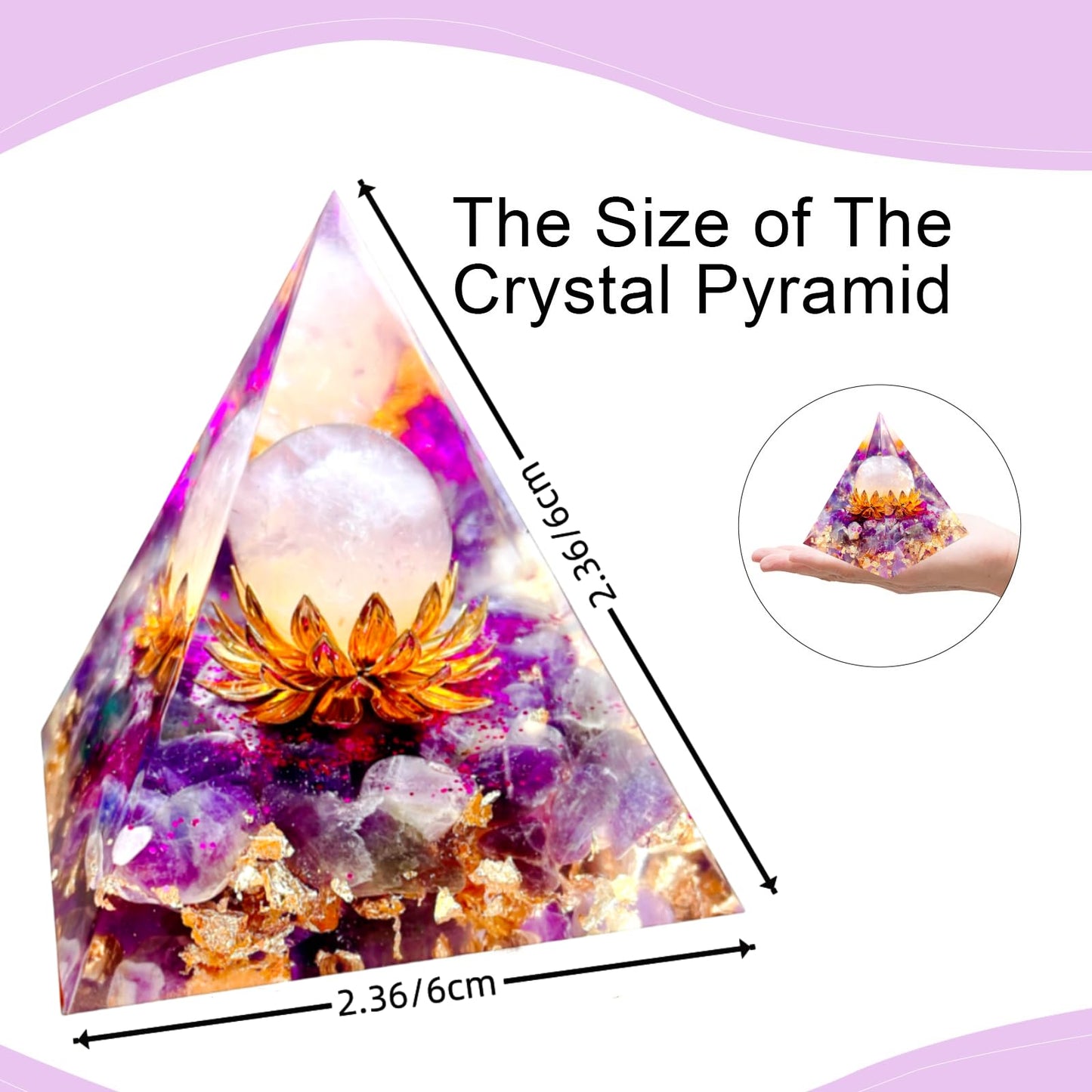 Saefheled The Flower of Life Orgone Pyramid,Natural Energy Pink Crystal&Amethyst Orgonite Crystal Healing Pyramid,for Reduce Stress, Balance Chakra,Meditation Attract Luck,Accumulate Wealth&Health