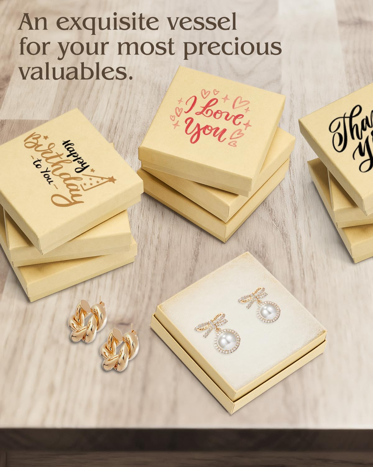MESHA Jewelry Gift Boxes, 3.5x3.5x1 Inch 20 Pcs Matte Small Gift Box with Lids, Small Cardboard Jewelry Boxes with Cotton Filled and Lids, JewelryBox Bulk for Festive Day Brown