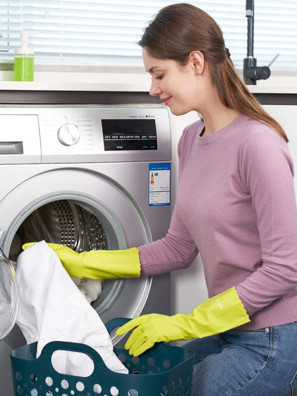 LANON 3 Pairs wahoo Skin-Friendly Dishwashing Cleaning Gloves, Reusable Kitchen Gloves, Cotton Flocked Liner, Waterproof, Non-Slip, Bud Tender, Large