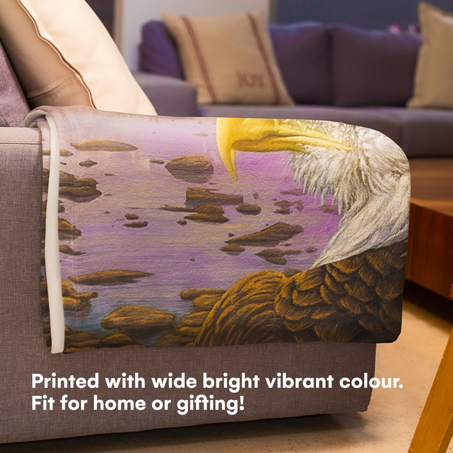 Dawhud Direct Eagle Fleece Throw Blanket, 50" x 60", Flying Eagle Print, Super Soft Plush, Unisex, Iii Eagle Clouds Color