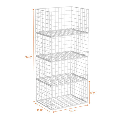 Yociyoga 4-Tier Stackable Closet Organizers and Storage Basket, Foldable Closet Shelf Organizer System, Space-Saving Clothes Storage Drawer Organizer for Wardrobe, White ((Patent 30022416))