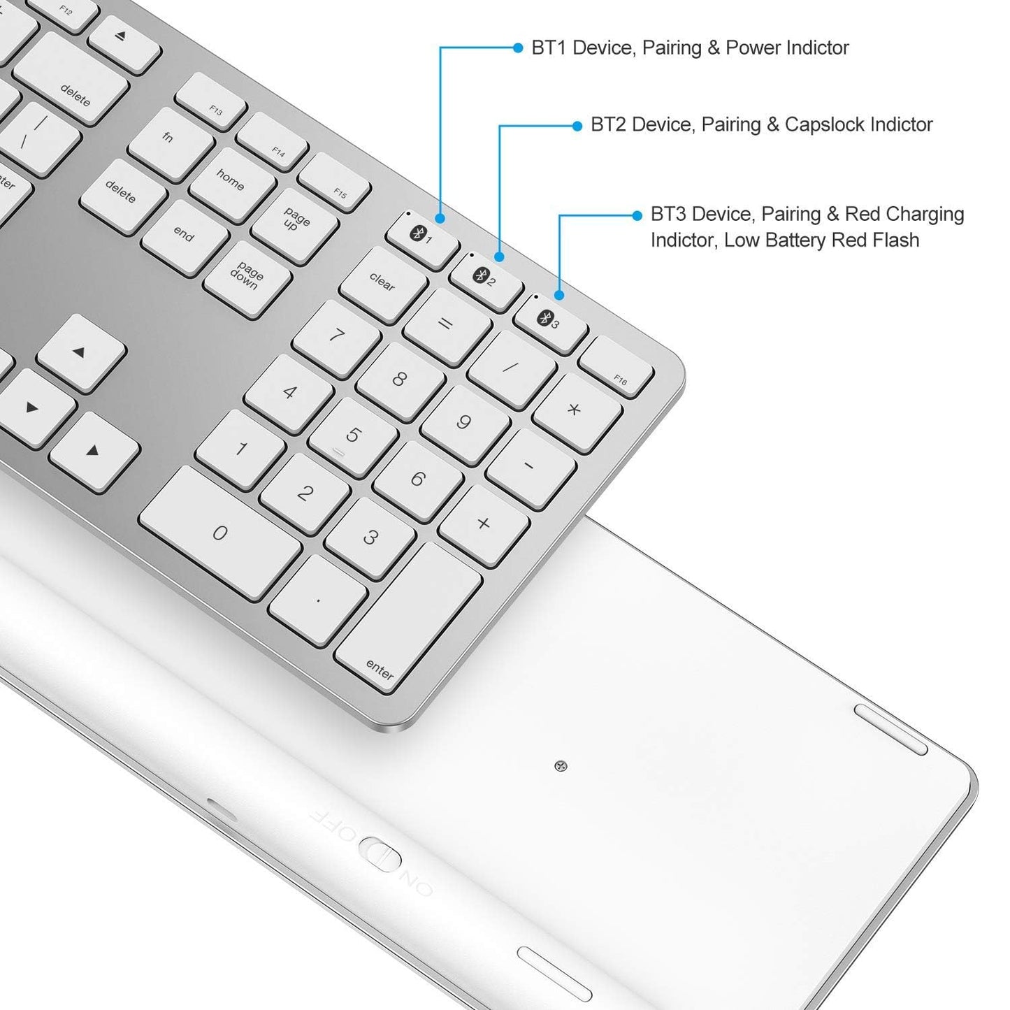 OMOTON Bluetooth Keyboard Compatible with Mac, with Numeric Keypad, Rechargeable Wireless Keyboard Compatible with MacBook Pro/Air, iMac, Mac mini/Pro Laptop and PC (Silver)
