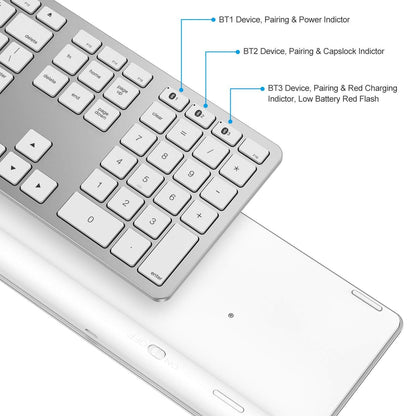 OMOTON Bluetooth Keyboard Compatible with Mac, with Numeric Keypad, Rechargeable Wireless Keyboard Compatible with MacBook Pro/Air, iMac, Mac mini/Pro Laptop and PC (Silver)
