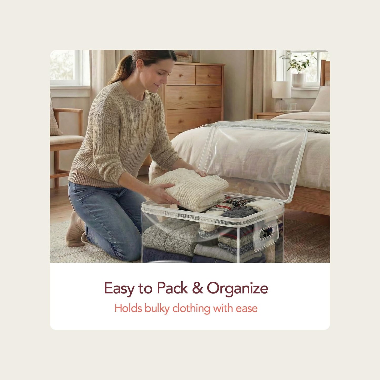 20 Gallon Jumbo Clear Storage Bags with Zipper, 2 Pack Extra Large Under Bed Storage Bags (15.75x26x11.9 in) Transparent Plastic Bags for Clothes, Blankets, Comforters, Quilts & Seasonal Storage
