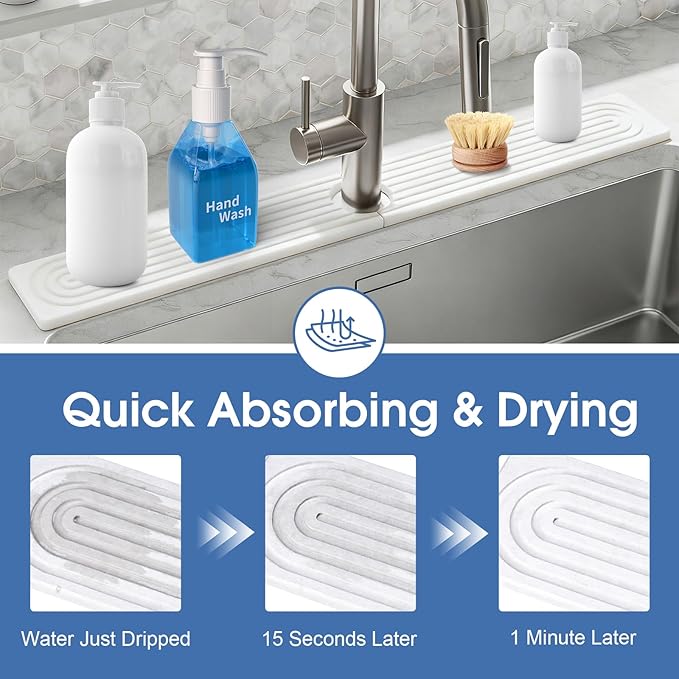 Faucet Mat for Kitchen Sink, Diatomite Drying Stone Mat Sink Protector