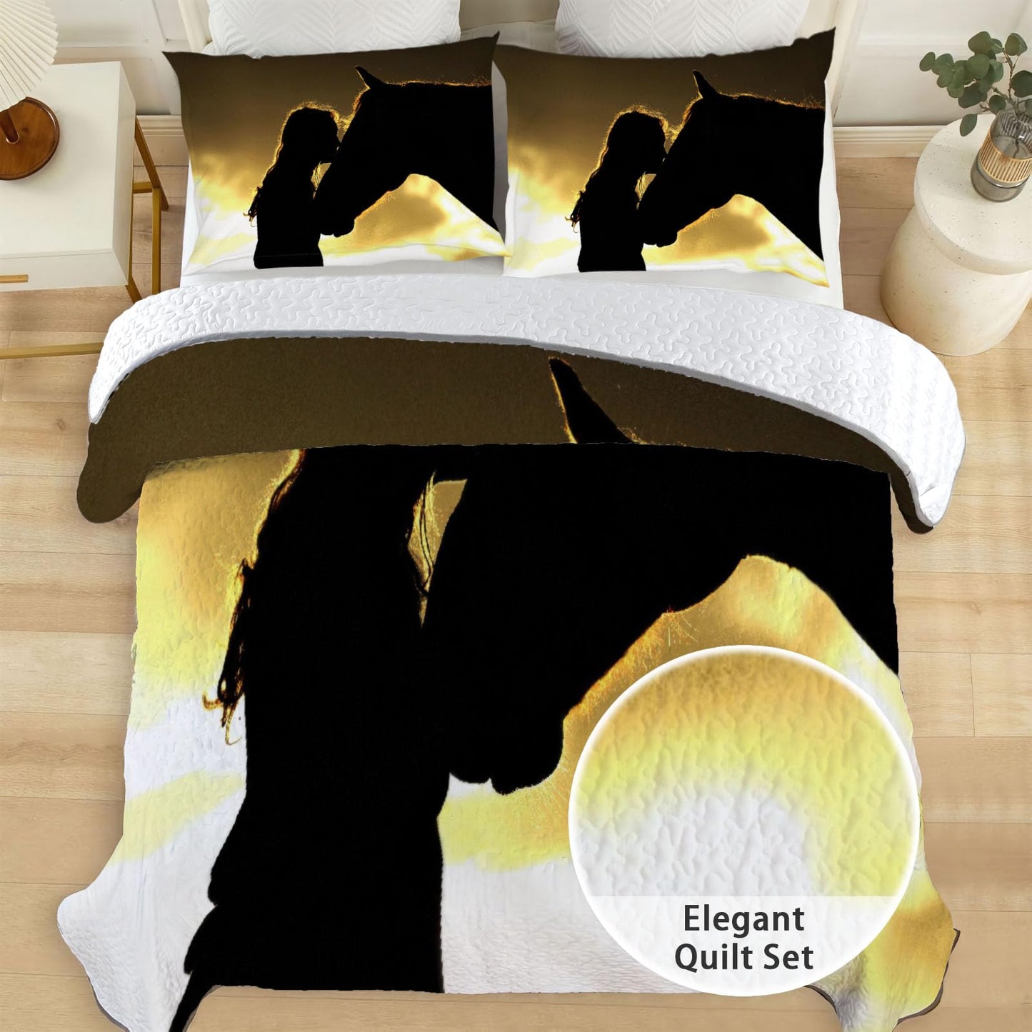 Allenjoy King Size Horse Quilt Bedspreads Horse Bed Set Bedding Coverlet Fabric Washable with 2 Pillowcases SC00134-007