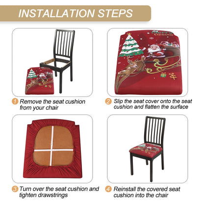 SearchI 6 Pack Christmas Seat Covers for Dining Room Chairs Stretch Printed Xmas Chair Seat Covers, Removable Upholstered Chair Seat Protector for Christmas Decoration, Kitchen, Office (Santa+elk)