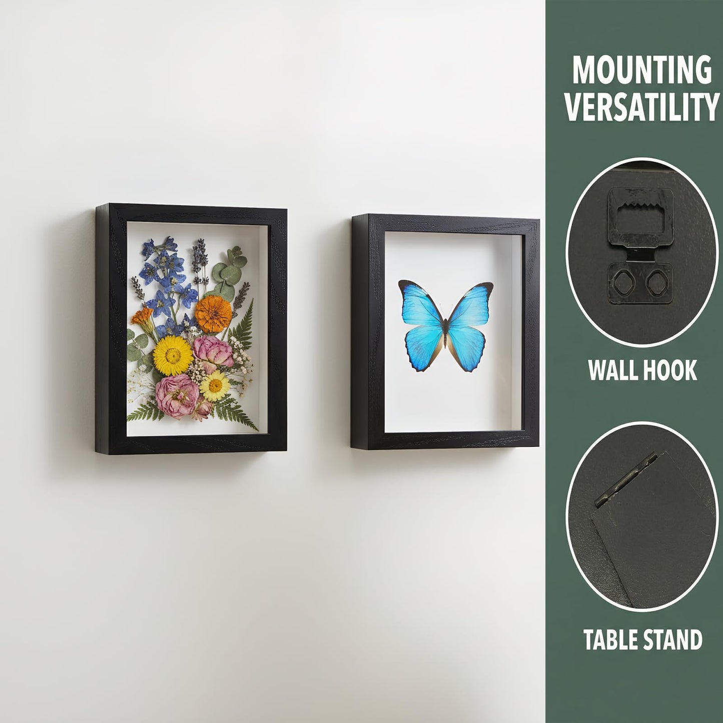 ZAYHENYOO Pin Display Case, Enamel Pin Collection Display with Deep Shadow Box Picture Frame with True Glass or DIY Craft Shadowbox for Shells/Flowers, Hanging or Tabletop Display (Black, 1P 6*8)