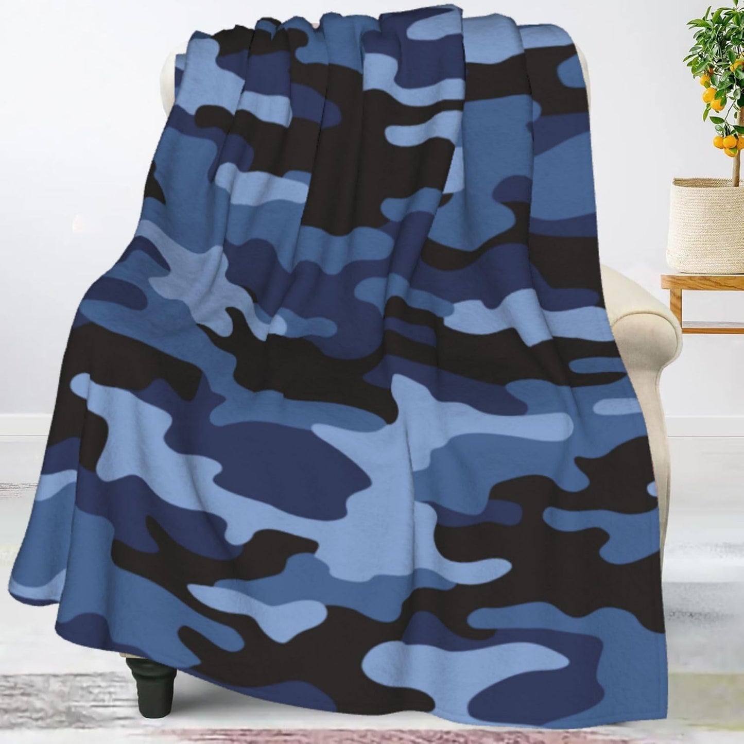 Perinsto Camouflage Blue Throw Blanket Ultra Soft Warm All Season Military Camo Decorative Fleece Blankets for Bed Chair Car Sofa Couch Bedroom 60"X50"