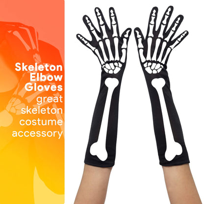 Skeleteen Bone Hand Skeleton Gloves - Skeleton Accessories Stretch Elbow Gloves for Adults and Kids