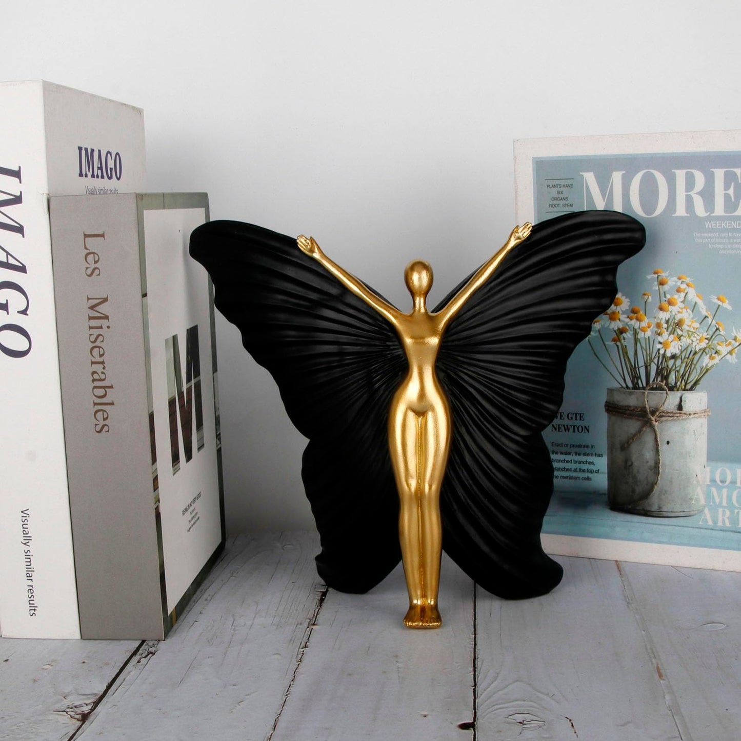 Black Fairy Butterfly Statue Collectible Figurines - Fairy Butterfly Art Sculptures Abstract Modern Home Decor Accents - Resin Black Fairy Statues Gifts for Office Desktop Shelf Cabinets Coffee Table
